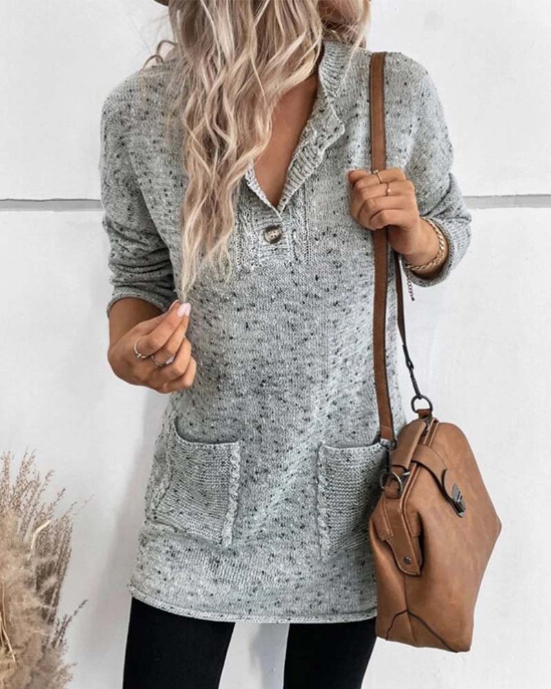 Deqa | Langer Pullover mit Taschen und V-Ausschnitt