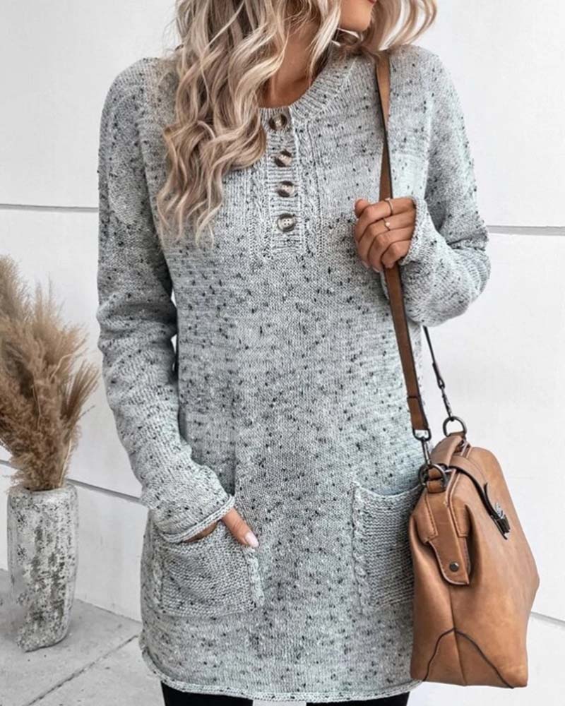 Deqa | Langer Pullover mit Taschen und V-Ausschnitt