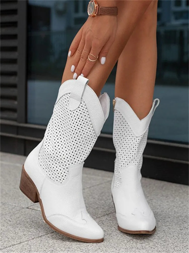 Damen - Cowboy Stiefel - Stylisches Kunstleder - Trendy Western Chic Footwear für modebewusste Frauen