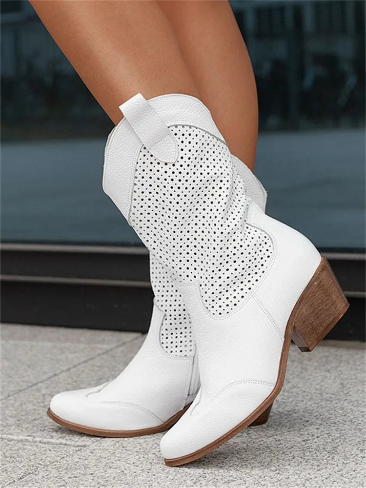 Damen - Cowboy Stiefel - Stylisches Kunstleder - Trendy Western Chic Footwear für modebewusste Frauen