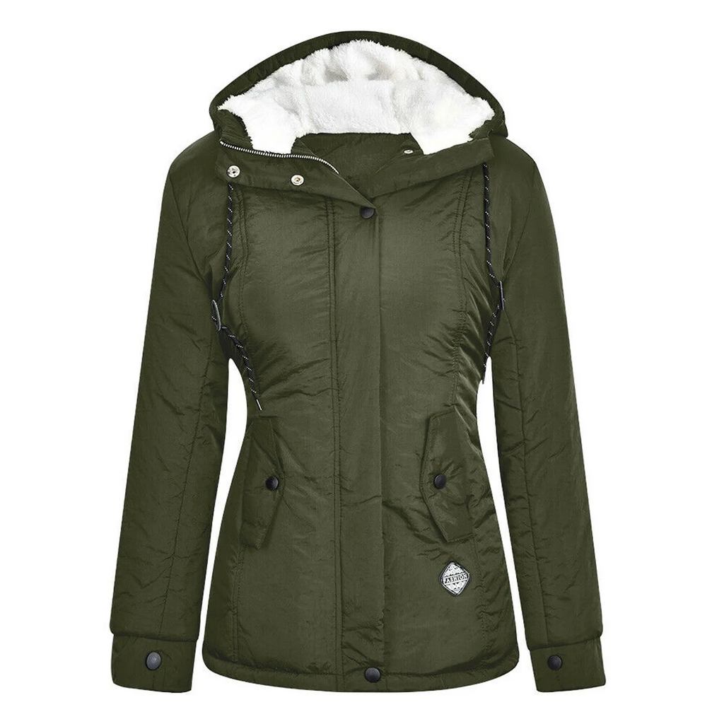 Frauen - Parka Jacke - Sherpa-Futter, Kapuze, isoliertes Fleece - Wintermantel für kalte Tage