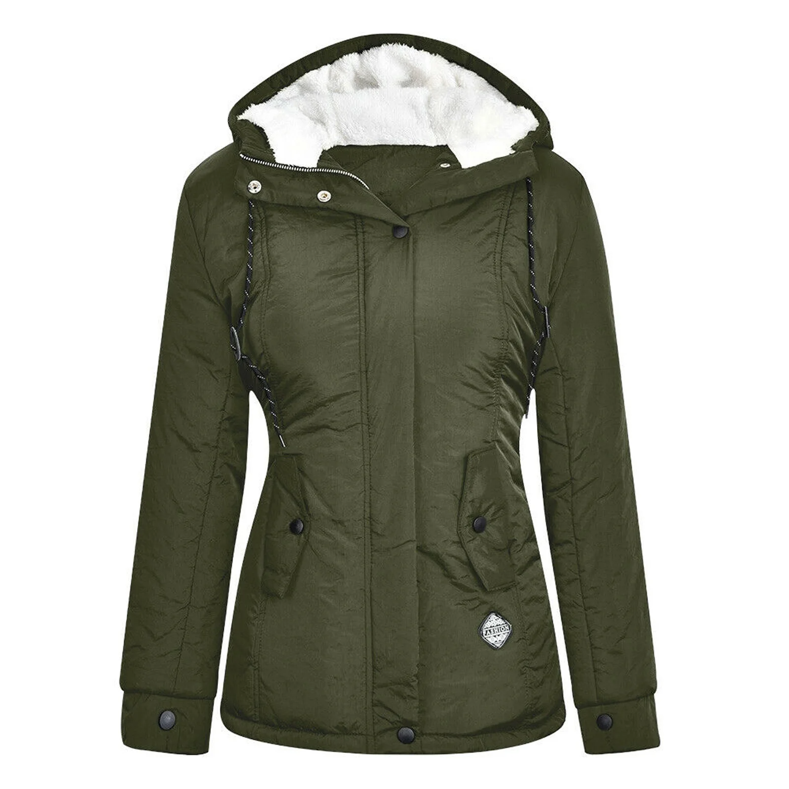 Frauen - Parka Jacke - Sherpa-Futter, Kapuze, isoliertes Fleece - Wintermantel für kalte Tage