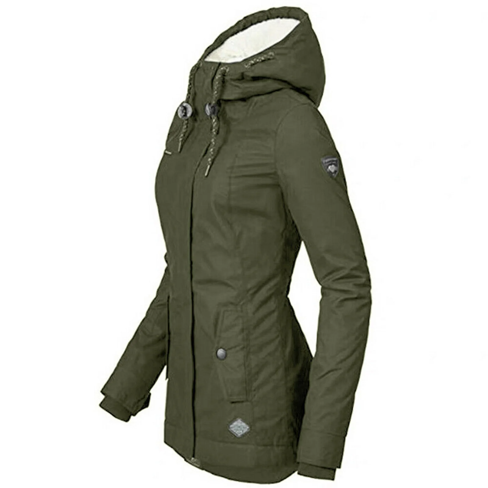 Frauen - Parka Jacke - Sherpa-Futter, Kapuze, isoliertes Fleece - Wintermantel für kalte Tage