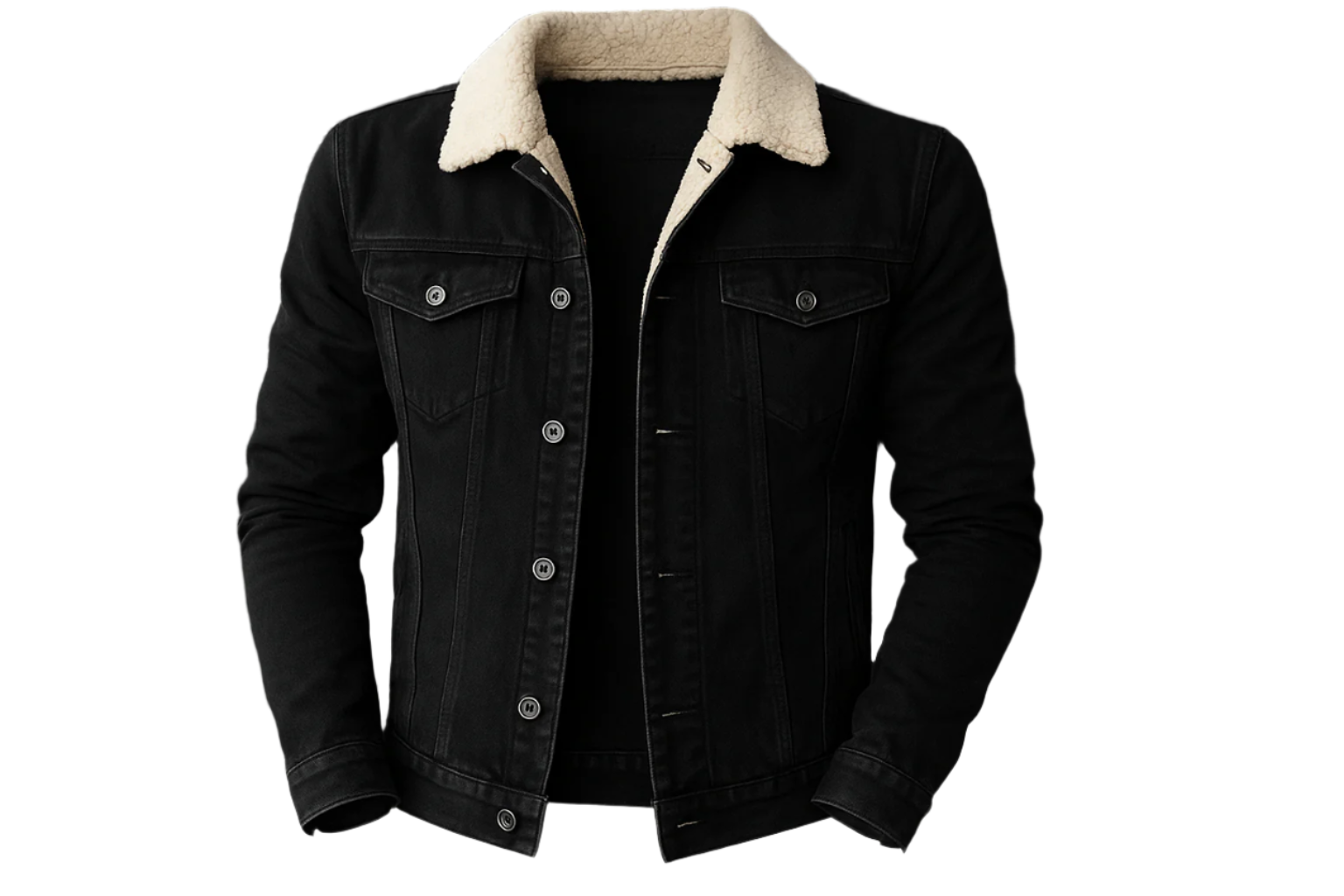 Herren - Denim Jacke - Sherpa gefüttert mit Kunstfellkragen - Lässiger Winterlook für jeden Tag