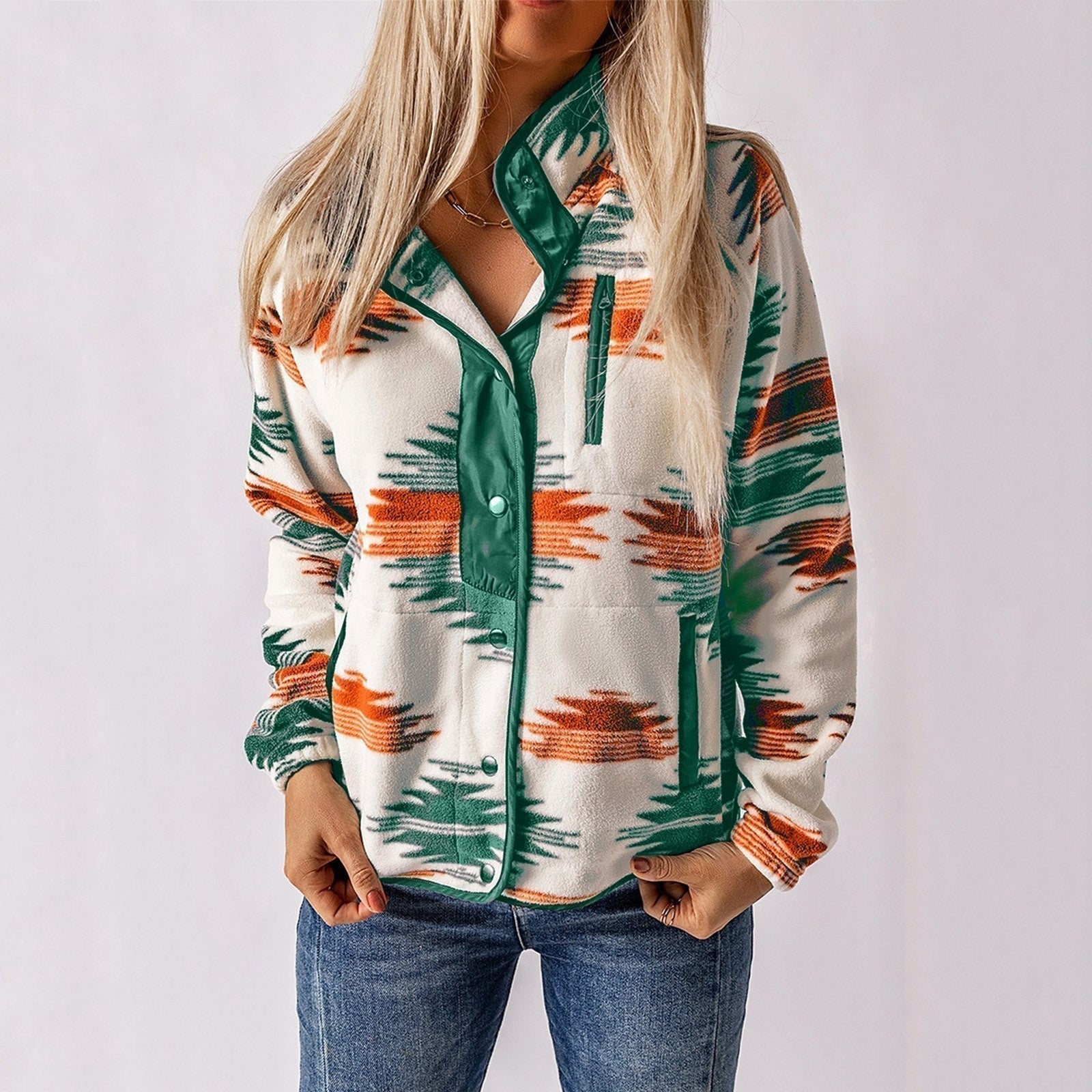 Damen - Bedruckte jacke - Fleece - Weich & Warm - Stylisches Design für den Herbst