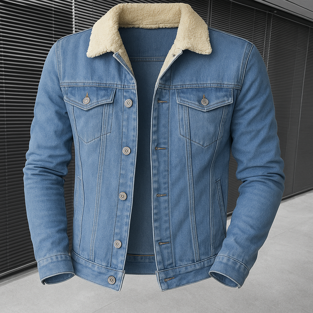 Herren - Denim Jacke - Sherpa gefüttert mit Kunstfellkragen - Lässiger Winterlook für jeden Tag
