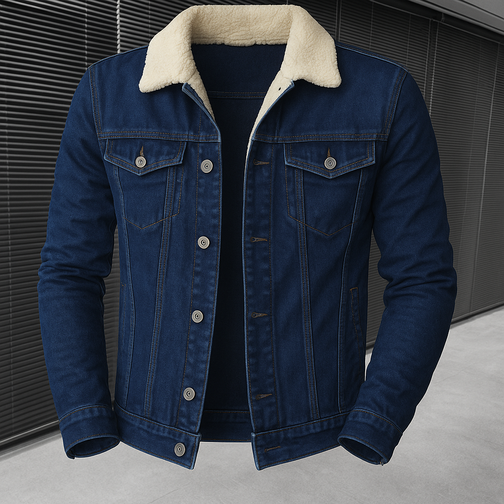 Herren - Denim Jacke - Sherpa gefüttert mit Kunstfellkragen - Lässiger Winterlook für jeden Tag