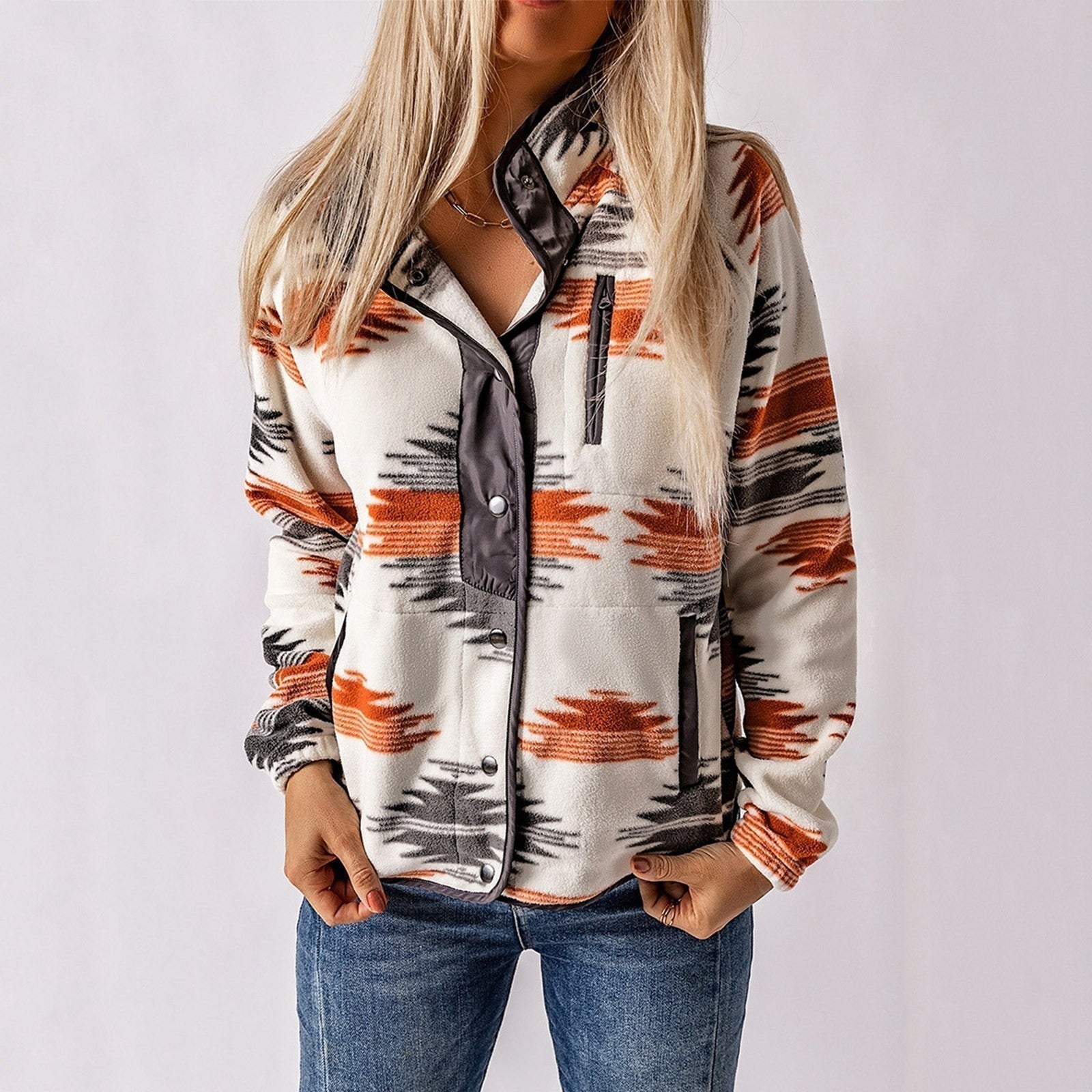 Damen - Bedruckte jacke - Fleece - Weich & Warm - Stylisches Design für den Herbst