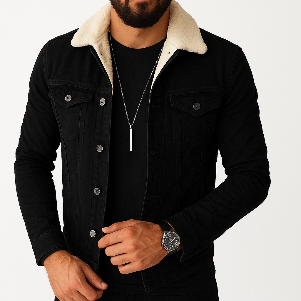 Herren - Denim Jacke - Sherpa gefüttert mit Kunstfellkragen - Lässiger Winterlook für jeden Tag
