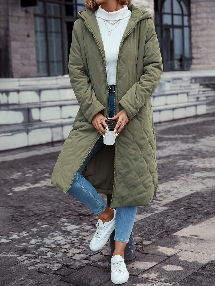 Damen - Lange Daunenjacke - Gesteppten Stoff - Kapuze, warme & stylische Oberbekleidung für kalte Tage