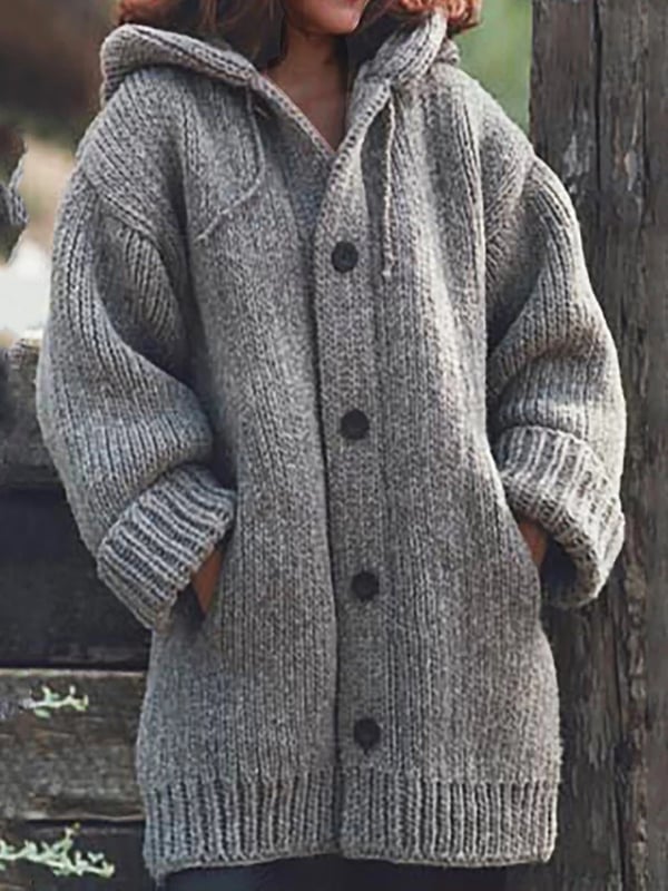 Damen - Lange Strickjacke mit Kapuze - kuscheliger Materialmix - Warme Momente - Ideal zum Überziehen