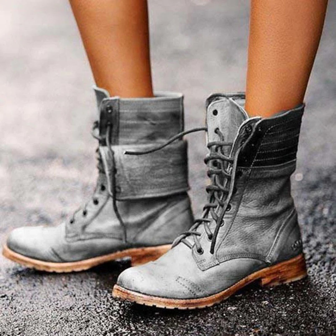 Elena | Stylische Lederstiefel mit Schnürsenkeln
