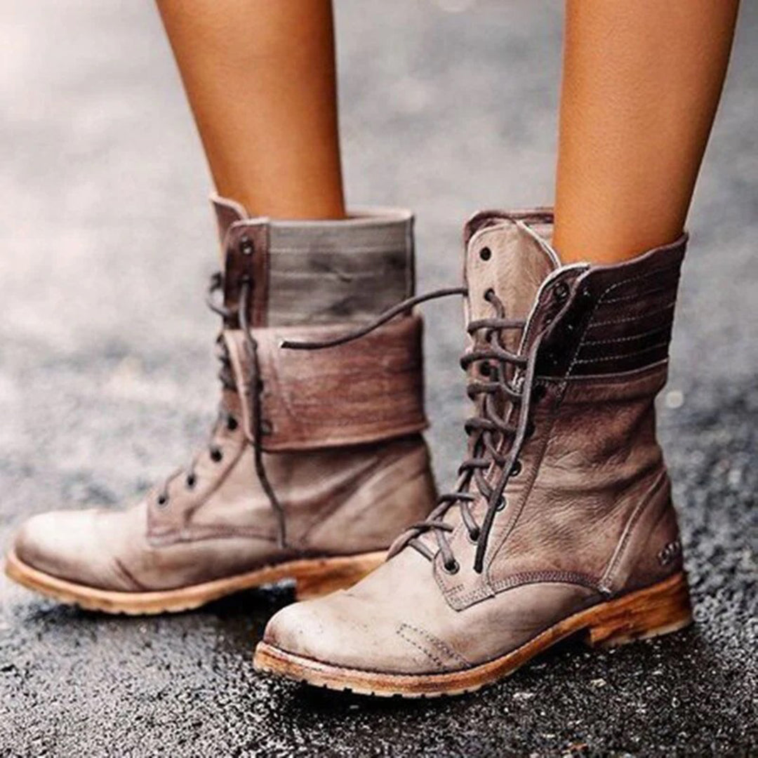 Elena | Stylische Lederstiefel mit Schnürsenkeln