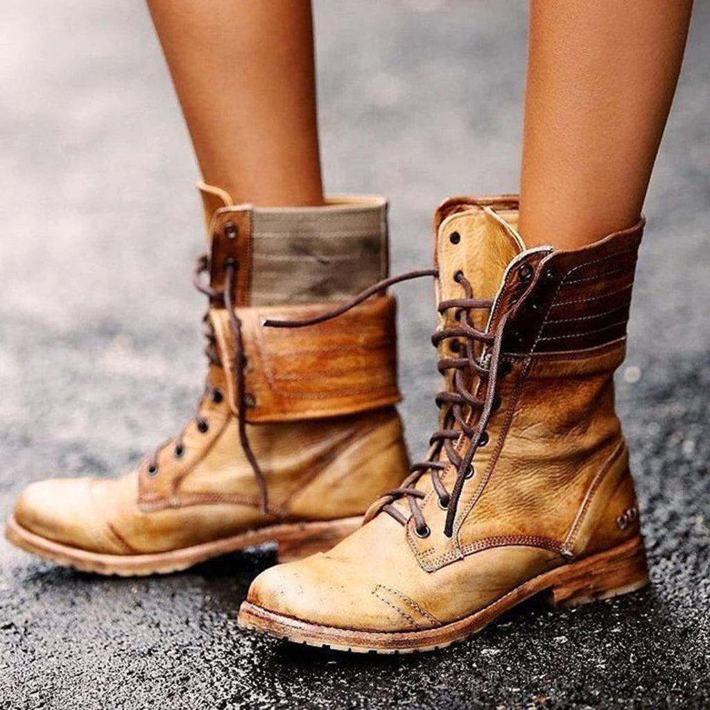 Elena | Stylische Lederstiefel mit Schnürsenkeln