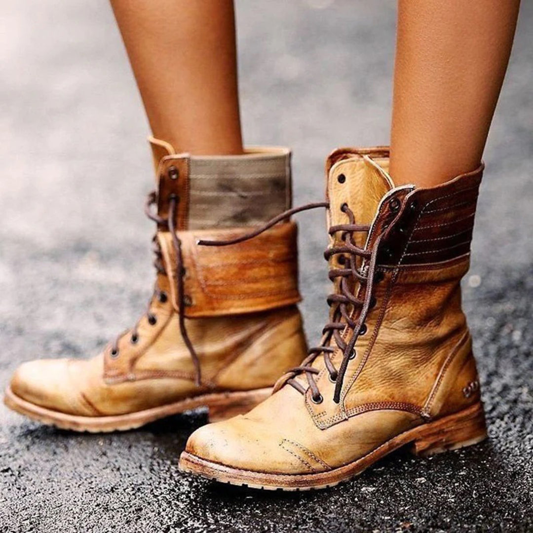 Elena | Stylische Lederstiefel mit Schnürsenkeln