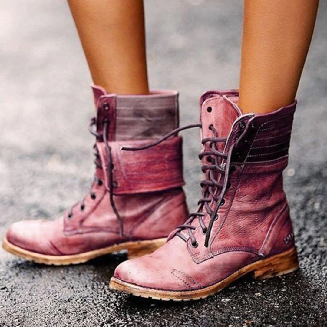 Elena | Stylische Lederstiefel mit Schnürsenkeln