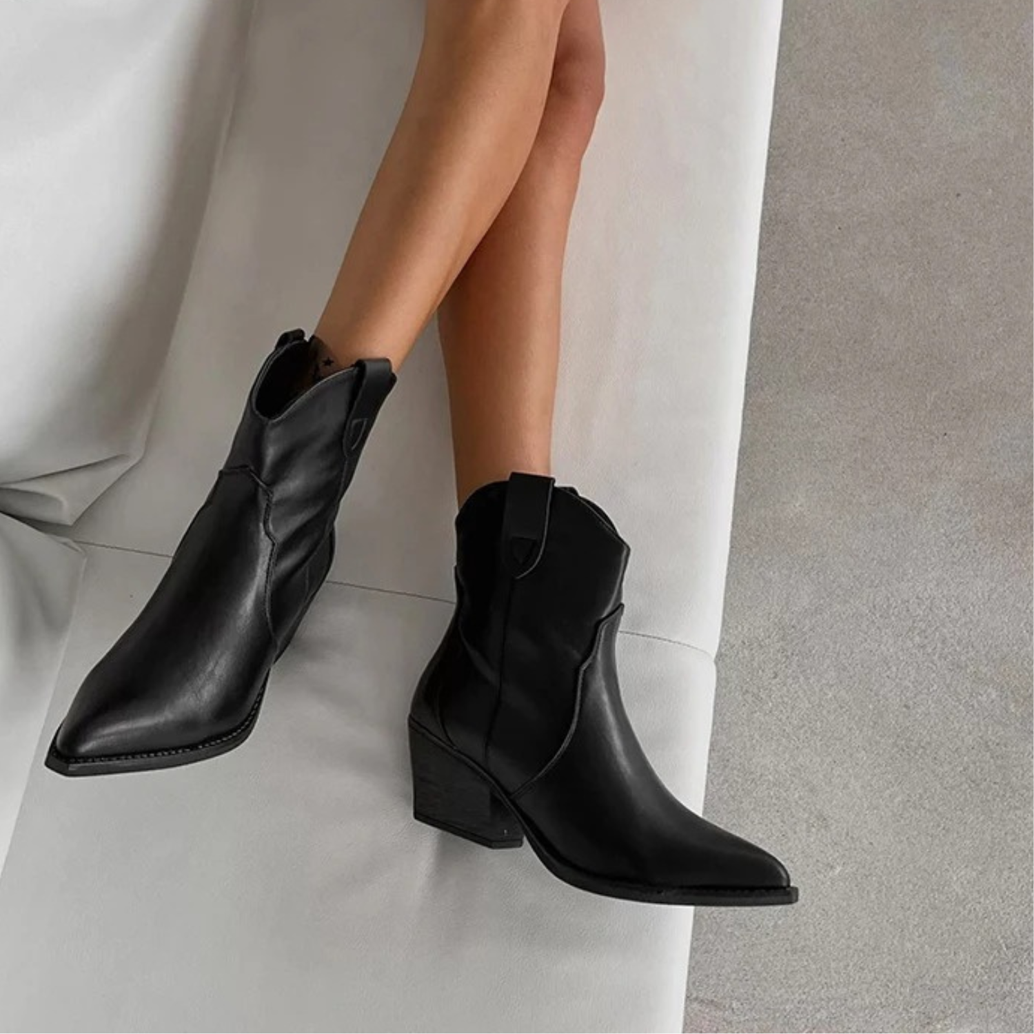 Eveline | Schwarze wasserdichte Damen-Cowboystiefel aus Leder