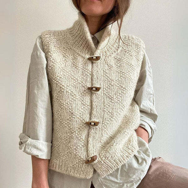 Damen - Strickweste - Ärmellose Strickjacke - Wollmischung - Perfekt für winterliche Schichten
