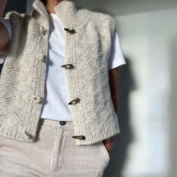 Damen - Strickweste - Ärmellose Strickjacke - Wollmischung - Perfekt für winterliche Schichten