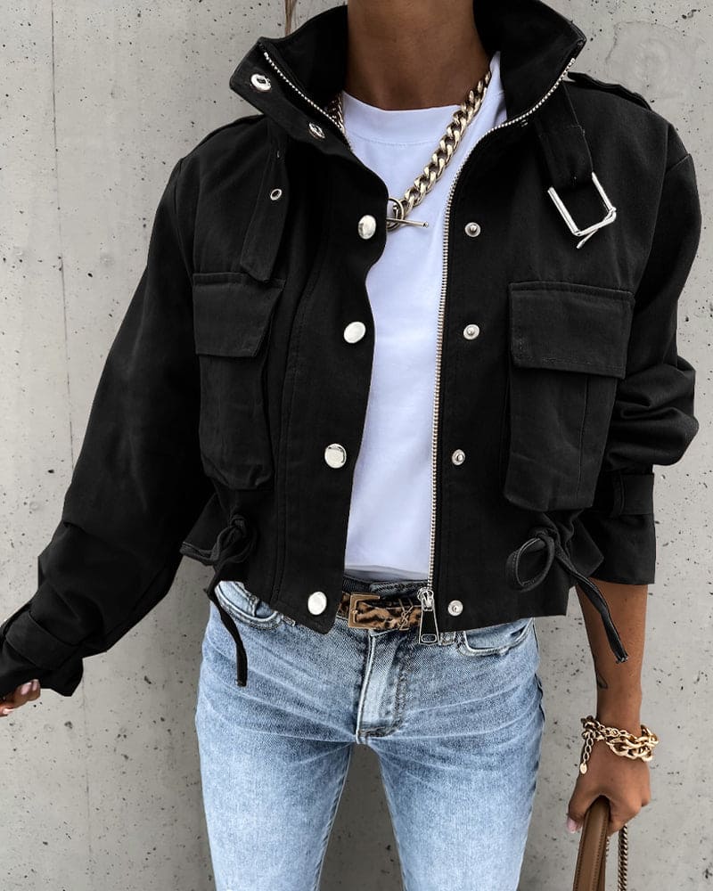 Damen - Stylische Cropped Übergangsjacke - Leichtes Material - Taschen - Vielseitige Looks