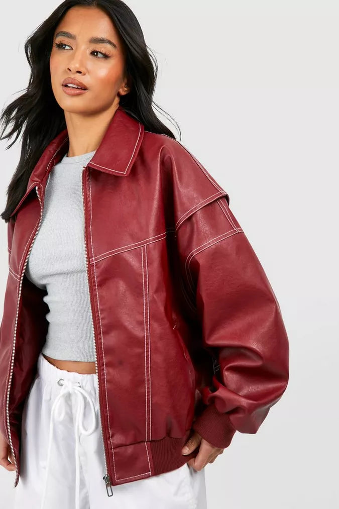 Evelynn | Übergroße lederbomberjacke