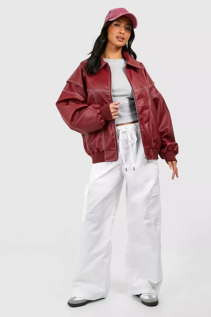 Evelynn | Übergroße lederbomberjacke