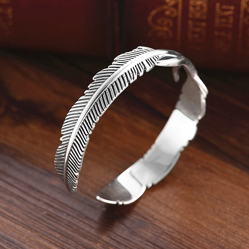Herren Manschettenarmband | Feder Design | Boho Style & Einstellbar | Zinklegierung