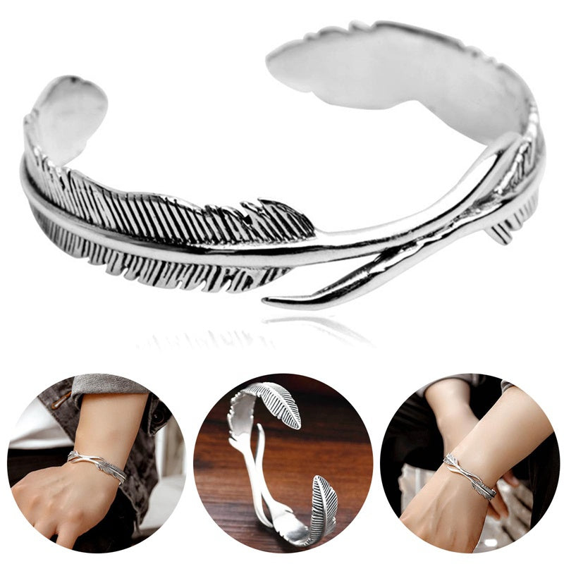 Herren Manschettenarmband | Feder Design | Boho Style & Einstellbar | Zinklegierung