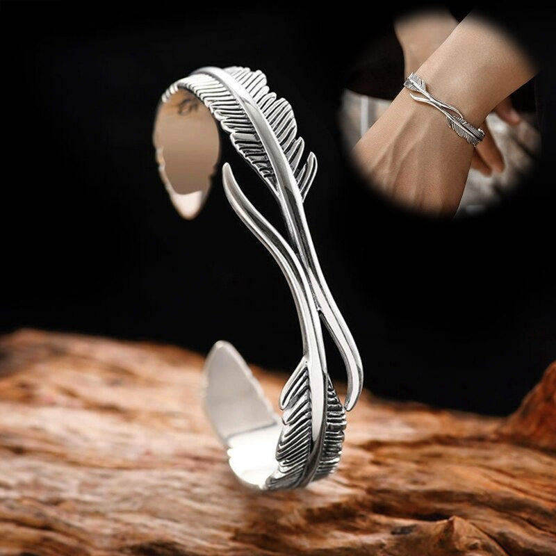 Herren Manschettenarmband | Feder Design | Boho Style & Einstellbar | Zinklegierung