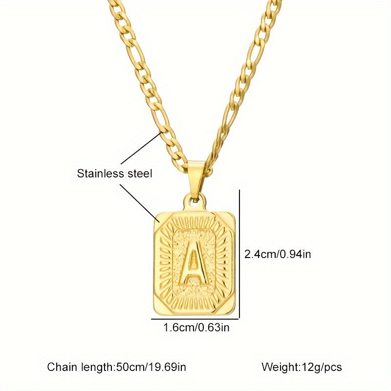 Herren-Halskette | Quadratischer Initial-Anhänger | Sportlich & vergoldet | Titan-Stahl - Farbe Gold