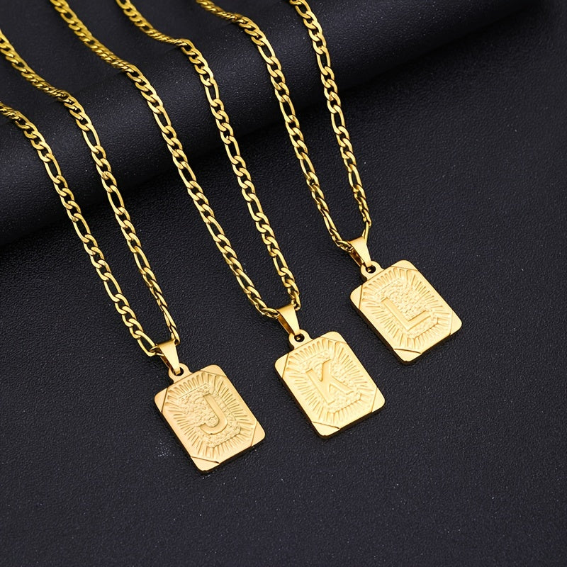 Herren-Halskette | Quadratischer Initial-Anhänger | Sportlich & vergoldet | Titan-Stahl - Farbe Gold