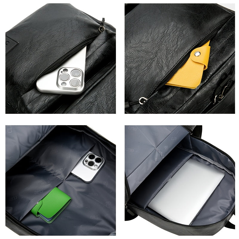 Herrenrucksack | Große Kapazität | Leichtgewicht & verstellbarer Riemen | PU mit Seidenfaden-Detail