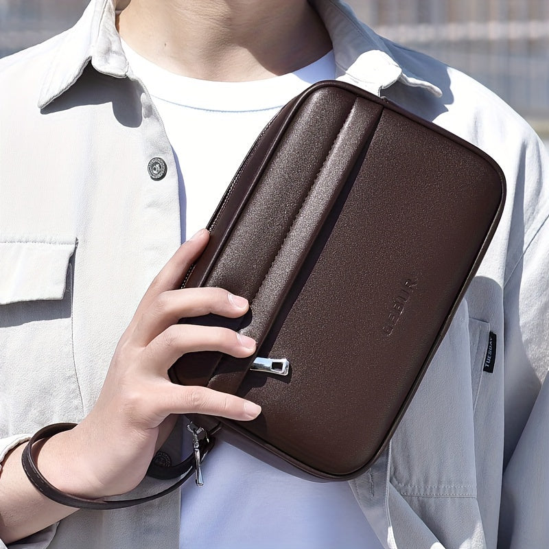 Herrenhandtasche | Leicht & Tragbar | Mit Schlitzen | PU in Unifarbe