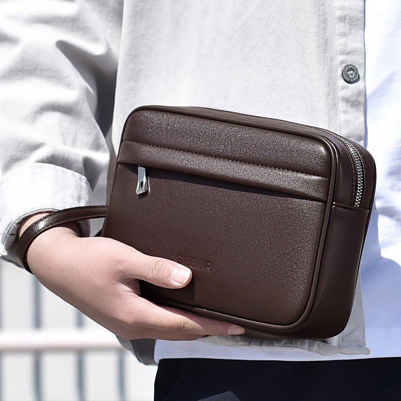 Herrenhandtasche | Leicht & Tragbar | Mit Schlitzen | PU in Unifarbe