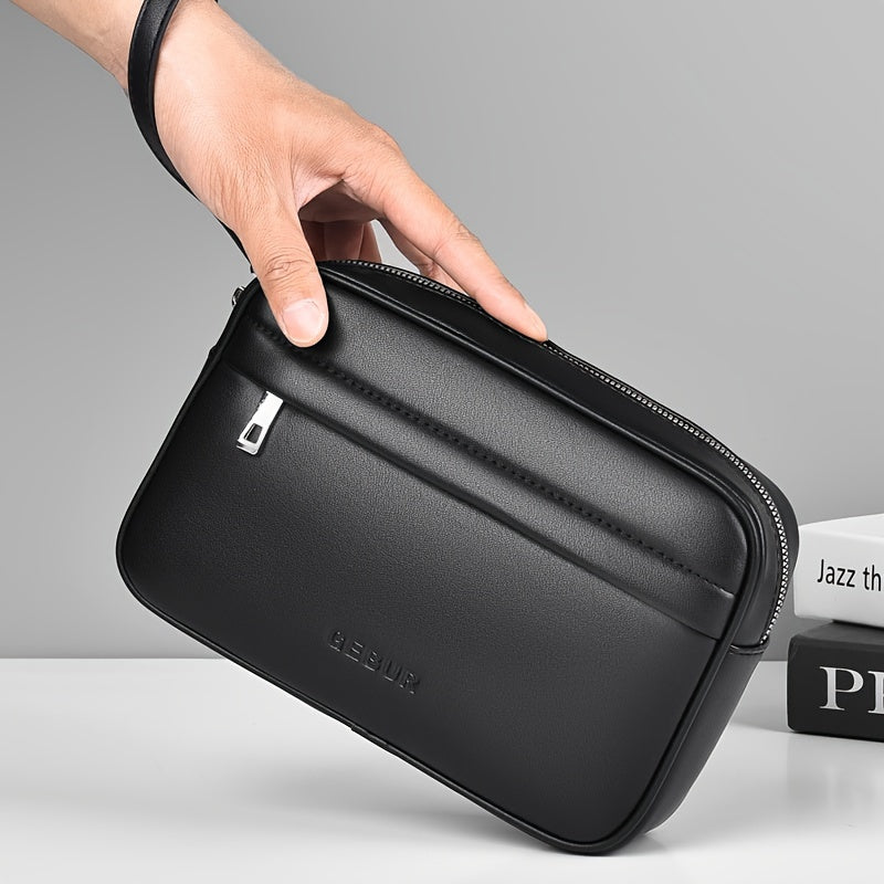 Herrenhandtasche | Leicht & Tragbar | Mit Schlitzen | PU in Unifarbe