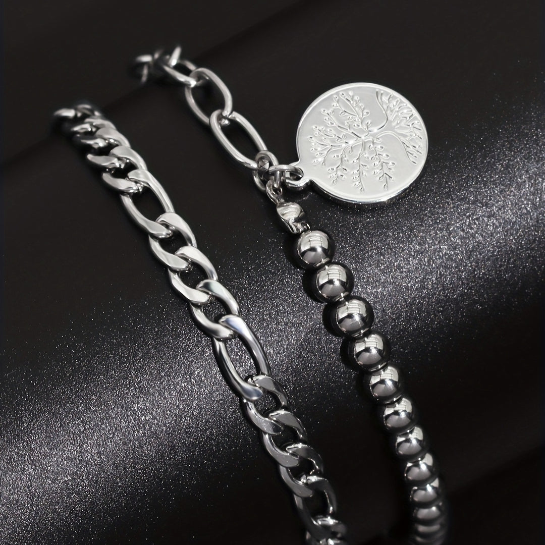Armband- und Halsketten-Set für Männer | Lebensbaum-Anhänger | Edelstahl | 2-teilig