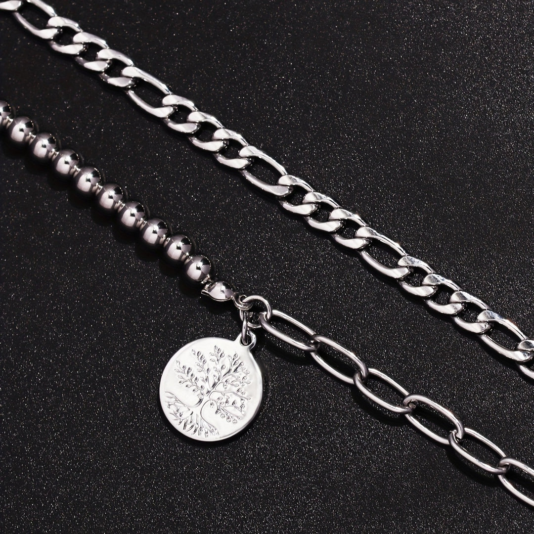 Armband- und Halsketten-Set für Männer | Lebensbaum-Anhänger | Edelstahl | 2-teilig