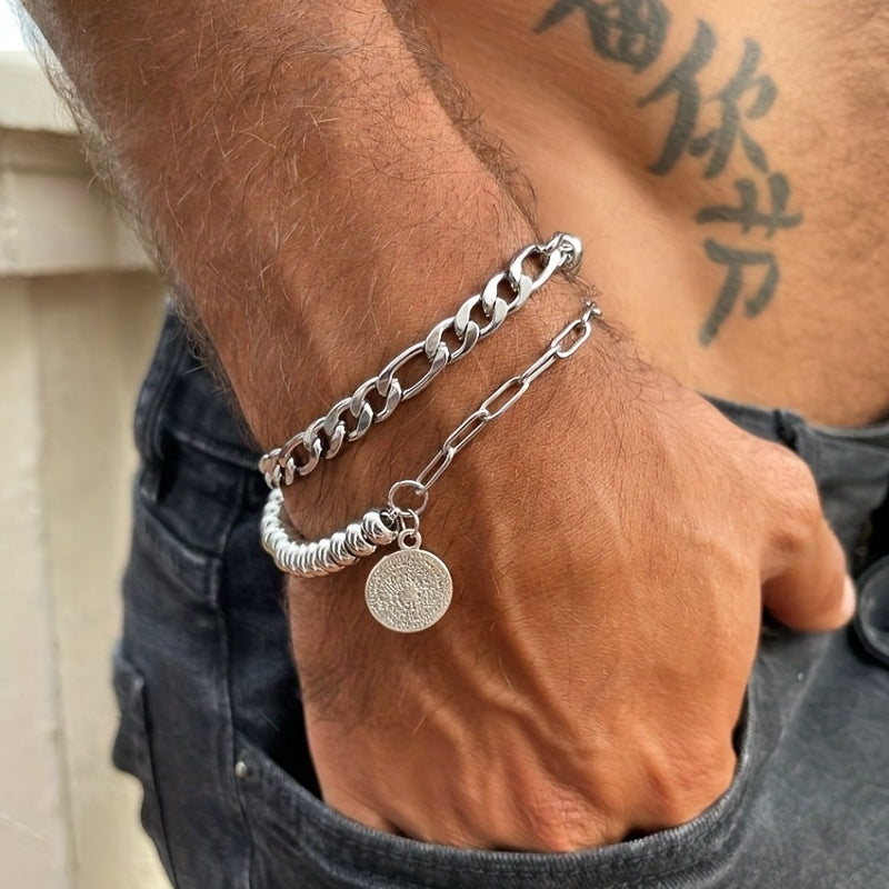 Armband- und Halsketten-Set für Männer | Lebensbaum-Anhänger | Edelstahl | 2-teilig