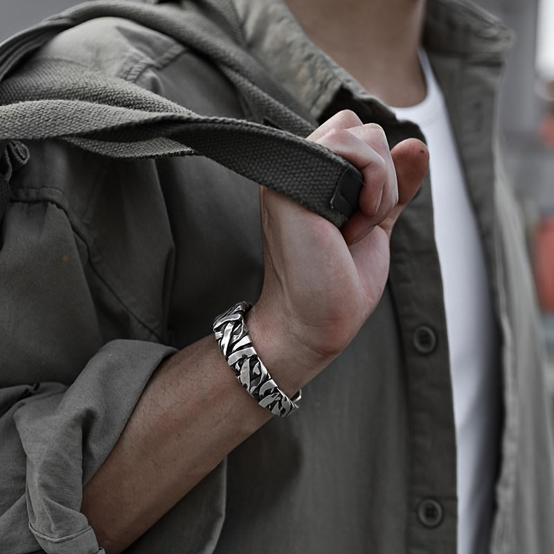 Herrenarmband | Geflochtenes Design | Retro Nischenlook | Zinklegierung mit offenem Verschluss