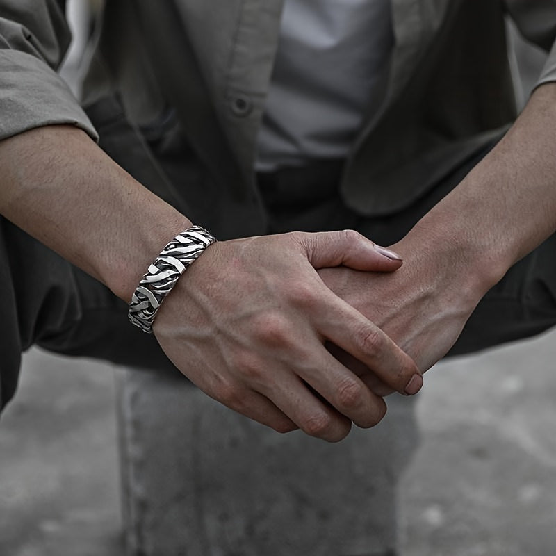 Herrenarmband | Geflochtenes Design | Retro Nischenlook | Zinklegierung mit offenem Verschluss