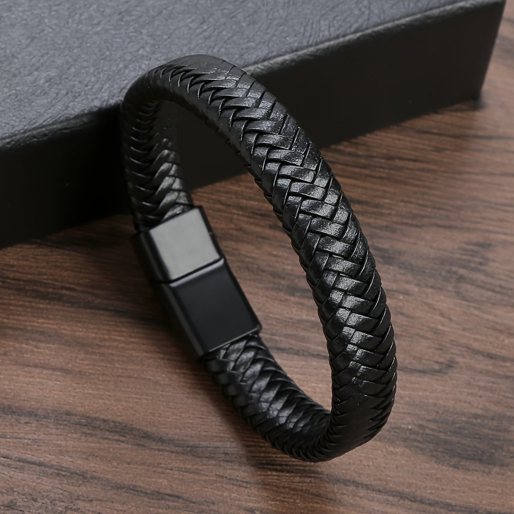 Herrenarmband | Schwarzes PU-Leder | Retro Punk Style | Magnetischer Verschluss