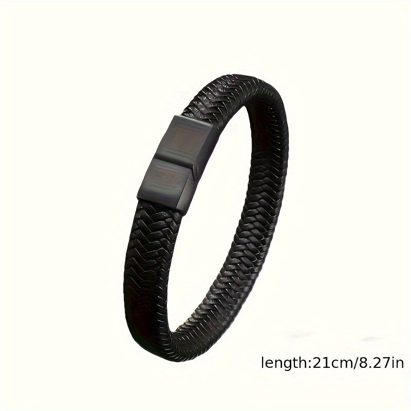 Herrenarmband | Schwarzes PU-Leder | Retro Punk Style | Magnetischer Verschluss