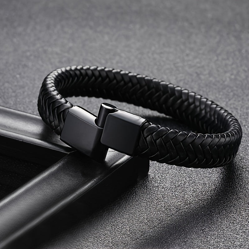 Herrenarmband | Schwarzes PU-Leder | Retro Punk Style | Magnetischer Verschluss