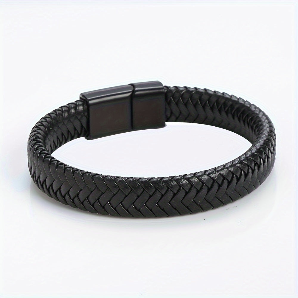 Herrenarmband | Schwarzes PU-Leder | Retro Punk Style | Magnetischer Verschluss