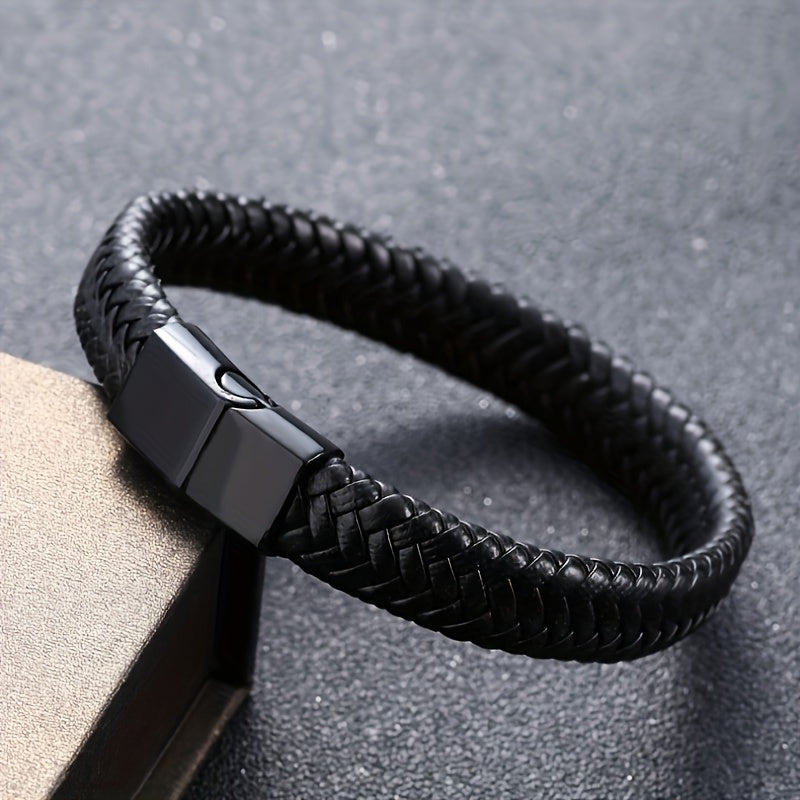 Herrenarmband | Schwarzes PU-Leder | Retro Punk Style | Magnetischer Verschluss