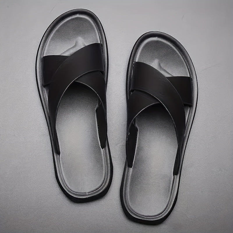 Herren Hausschuhe | Offene Zehe Kreuzriemen | PU & rutschfeste Gummisohle | Leichter Sommerschuh