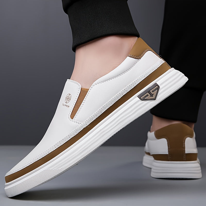 Herren Loafers | Slip-On & Ziernähte | Rutschfeste Gummisohle | Weiß mit braunen & goldenen Akzenten