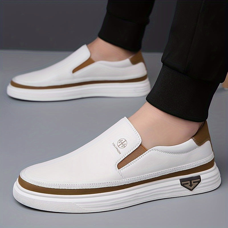Herren Loafers | Slip-On & Ziernähte | Rutschfeste Gummisohle | Weiß mit braunen & goldenen Akzenten