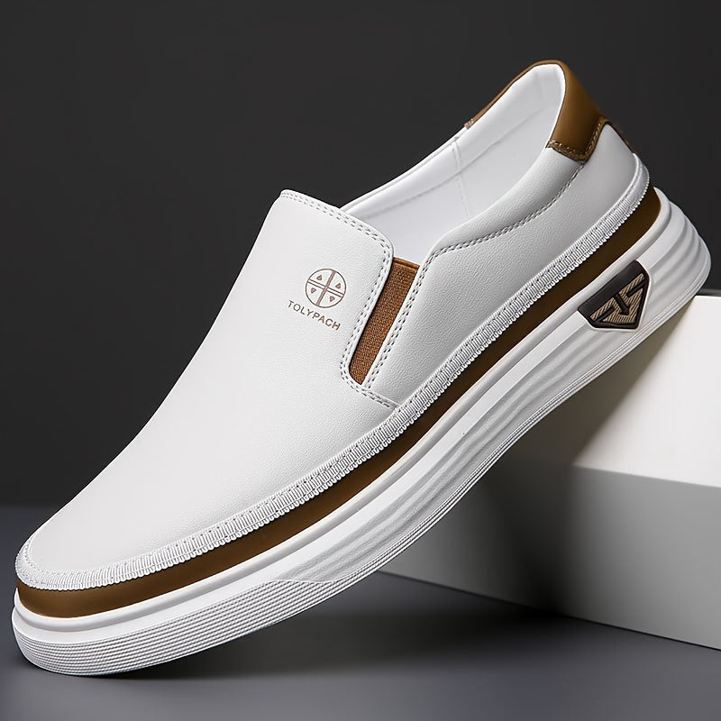 Herren Loafers | Slip-On & Ziernähte | Rutschfeste Gummisohle | Weiß mit braunen & goldenen Akzenten
