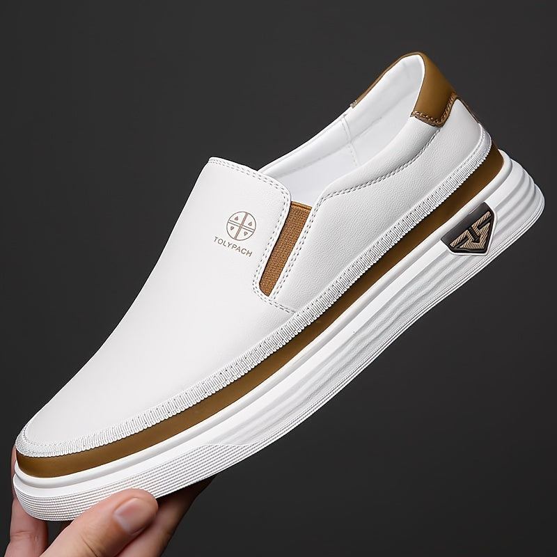 Herren Loafers | Slip-On & Ziernähte | Rutschfeste Gummisohle | Weiß mit braunen & goldenen Akzenten
